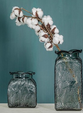 复古玻璃花瓶欧式家居装饰品摆件花器酒吧KTV样板间软装花瓶方形