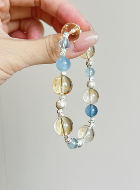 【小灯泡】925银配件天然巴西黄水晶海蓝宝手串轻奢小众设计款