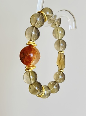 天然茶黄水晶茶晶宙斯黄胶花顶珠手串女款单圈时尚百搭饰品礼物