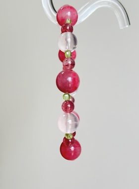 【桃之夭夭】天然粉水晶樱花雨草莓晶橄榄石粉嫩配色手串单圈清新