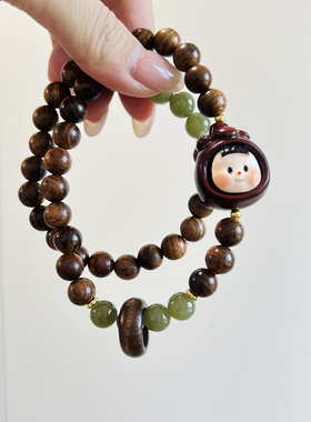 原创设计新款花梨木和田玉手双圈手链多妹跑环女甜美简约手串礼物