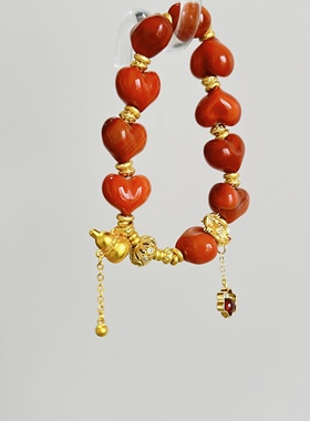 天然玛瑙南红屁桃手串女款设计转运珠手链文玩满色满肉财神礼物
