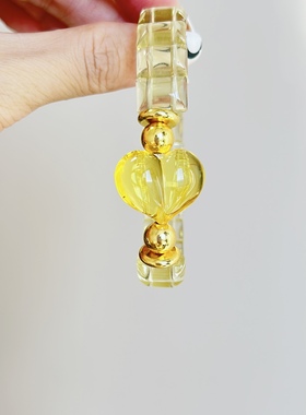 净体黄水晶手排金珀爱心设计款女款单圈时尚饰品礼物