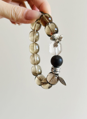 【清幽】天然白水晶茶晶沉香男女款清冷感单圈手串简约高级设计款