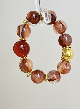 【干枯玫瑰】红胶花干枯玫瑰色红玛瑙手链女款单圈时尚复古