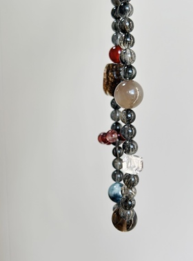 天然黑发晶红石榴石蓝晶白水晶石灰月光茶晶手串双圈