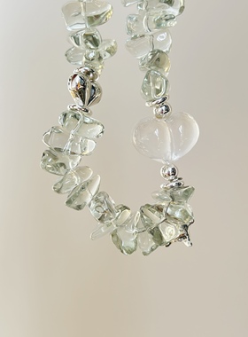 天然绿水晶随形手串单圈爱心设计款可定制