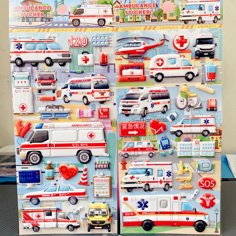 救护车救助车警车警察立体3D贴纸贴画儿童宝宝认识益智早教玩具 - 图0