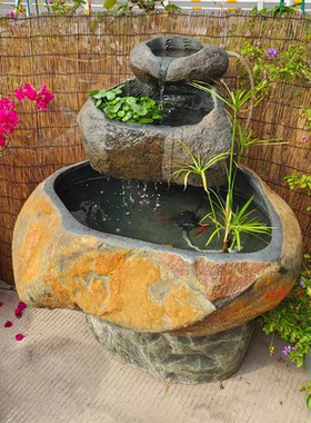 花园青石流水摆件招财石缸养鱼