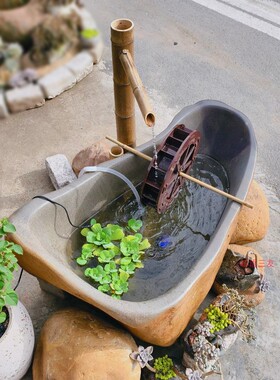 整石枯山石钵户外庭院造景流水