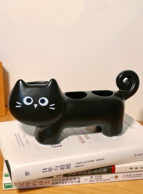陶瓷猫咪造型多肉花盆 黑白两款可爱猫咪花盆 桌面绿植盆栽摆件