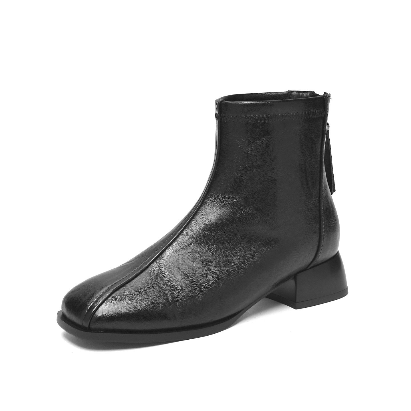 奥古狮登加绒短靴女款2025新款冬季时尚方头瘦瘦靴粗跟英伦风靴子 - 图3