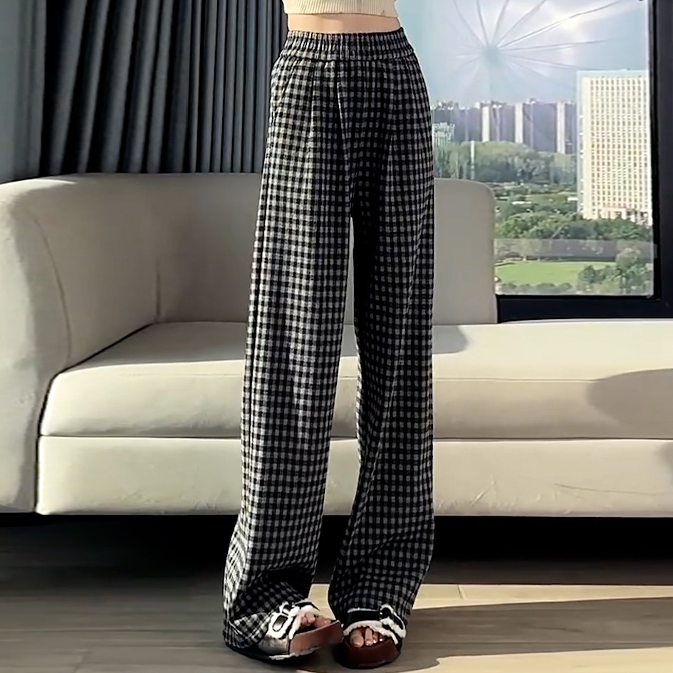 格子阔腿裤女春季2026新款高腰显瘦简约显瘦宽松休闲窄版直筒裤,淘宝优惠券,粉丝福利购,淘宝优惠卷