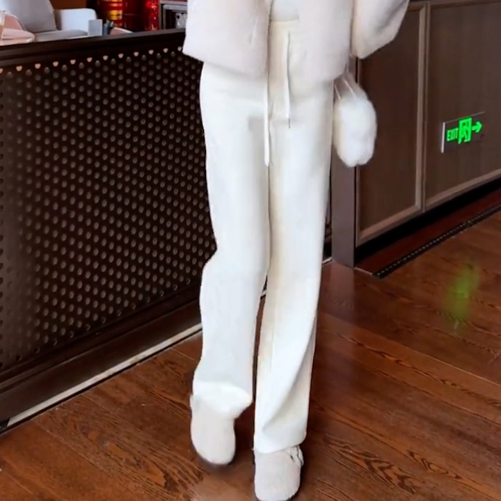 2025年冬季新款窄版气质简约休闲裤女弹力舒适松紧腰直筒运动裤 - 图0