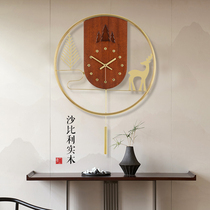 New Chinese timepiece hanging clock Living room Home Fashion Clock Atmosphere Creative Modern Brief Extravagant Solid Wood Hanging Wall Clock