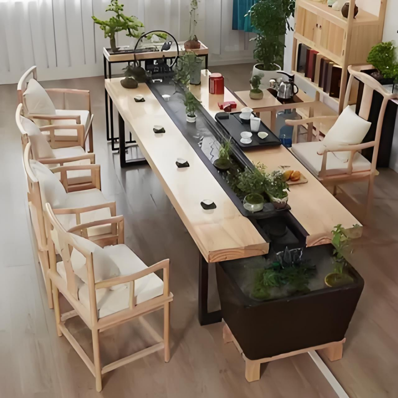 新中式循环流水茶台实木大板桌景观一体禅意可养鱼功夫茶桌椅组合,淘宝优惠券,粉丝福利购,淘宝优惠卷