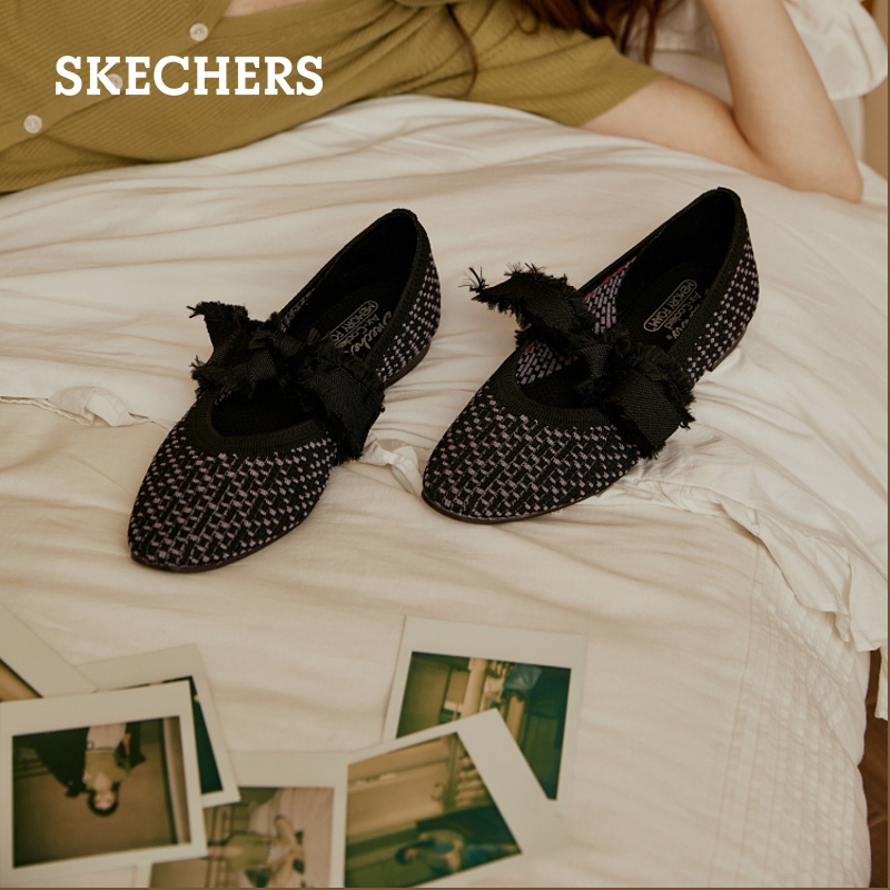 Skechers斯凯奇2024年春季优雅蝴蝶结女鞋单鞋复古浅口休闲鞋