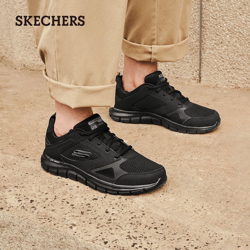 Skechers斯凯奇春夏男鞋拼接运动鞋休闲鞋黑色耐磨网面板鞋