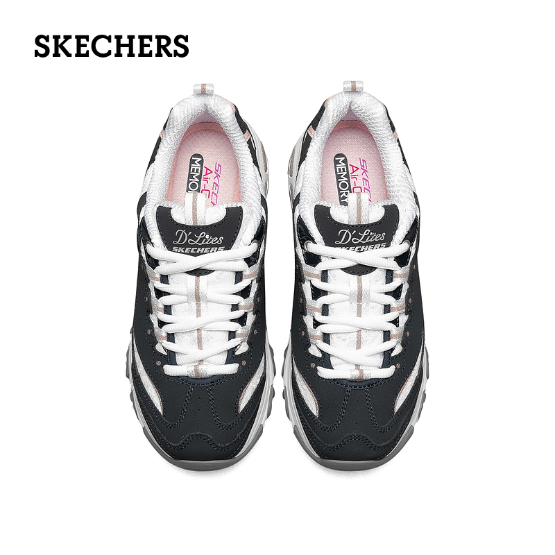 Skechers斯凯奇春夏女经典熊猫鞋厚底老爹鞋蕾丝休闲小白鞋运动鞋 - 图2