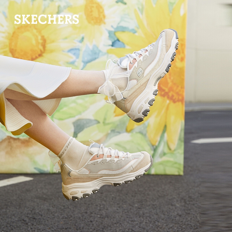 Skechers斯凯奇奶茶熊莫兰迪熊猫鞋春撞色百搭休闲鞋增高老爹鞋女 - 图1