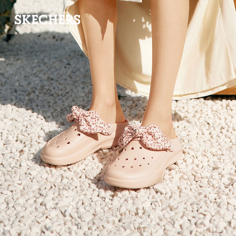 【明星同款】Skechers斯凯奇花花洞洞鞋夏季女鞋凉鞋软底外穿拖鞋-图1