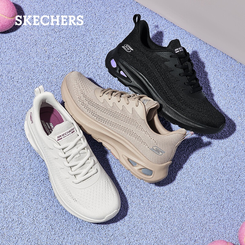 Skechers斯凯奇小白鞋夏季女鞋白色运动鞋网面透气休闲鞋跑步鞋