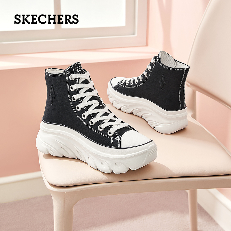 Skechers斯凯奇夏季女鞋高帮厚底休闲鞋高回弹软底简约百搭帆布鞋