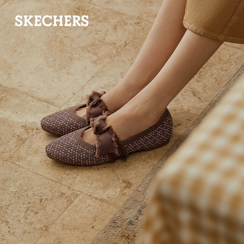 Skechers斯凯奇2024年春季优雅蝴蝶结女鞋单鞋复古浅口休闲鞋