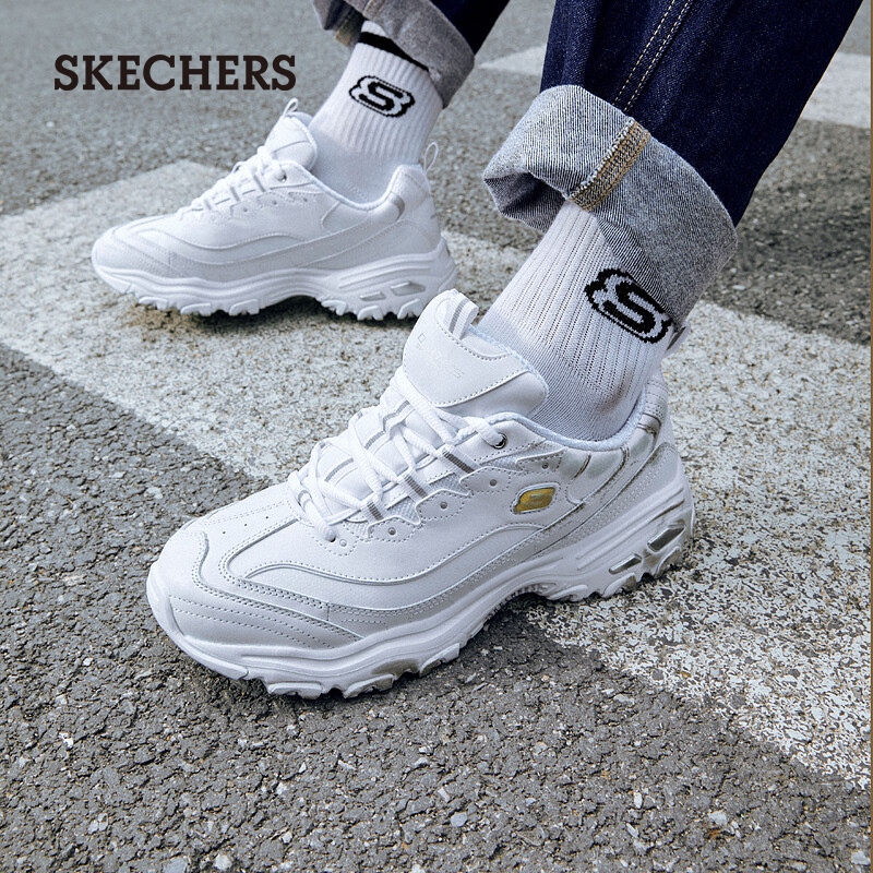 Skechers斯凯奇夏季小白鞋厚底厚底增高老爹鞋休闲舒适运动鞋男鞋 - 图3