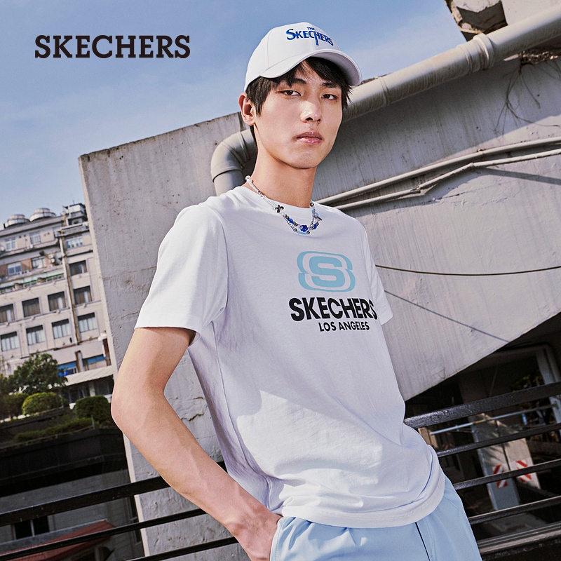 【明星同款】Skechers斯凯奇经典logo多色t恤宽松圆领短袖上衣-图1