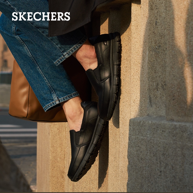 Skechers斯凯奇夏季一脚蹬懒人纯色商务皮鞋休闲鞋通勤男鞋工作鞋 - 图3