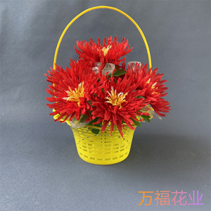 帝王菊清明花篮 康乃馨丁香花 五七花篮 绢布新款祭祀花蓝假花