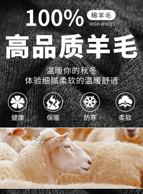 100%纯羊毛针织防寒帽子男冬中老年人毛线帽爸爸护耳保暖包头冷帽