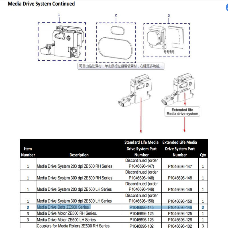 斑马ZEBRA原装ZE500/ZE511打印机驱动皮带 P1046696-145/146 - 图2