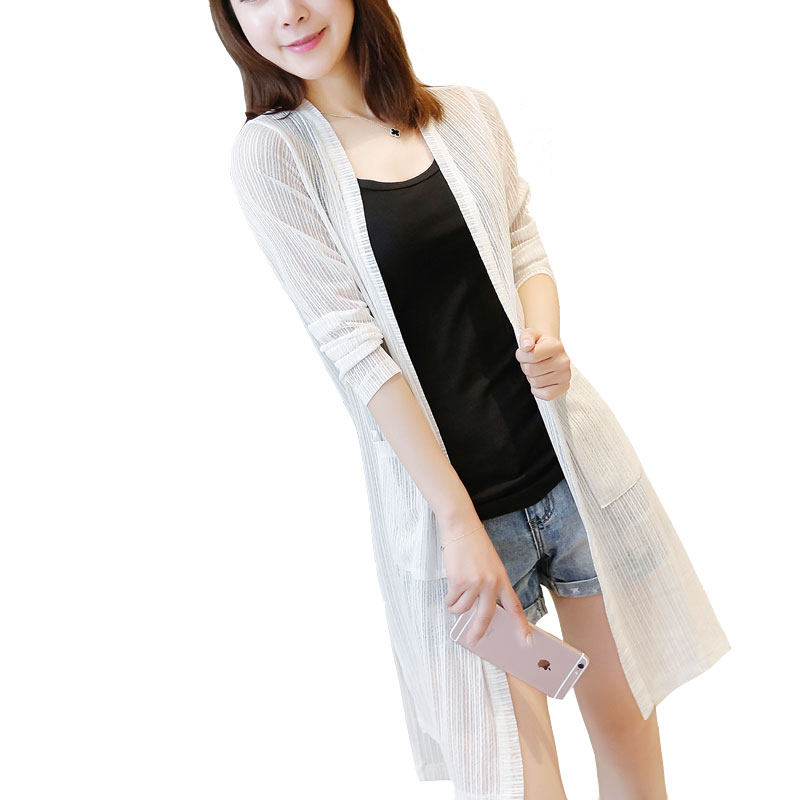 春夏新款薄外套中长款修身空调衫 亮装丽人蕾丝衫/雪纺衫