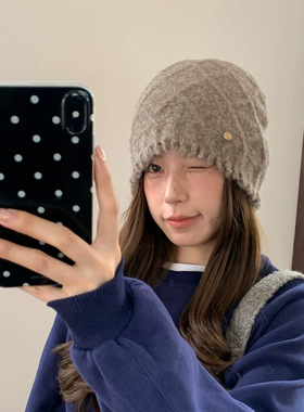 氛围感羊毛针织帽女秋冬保暖包头