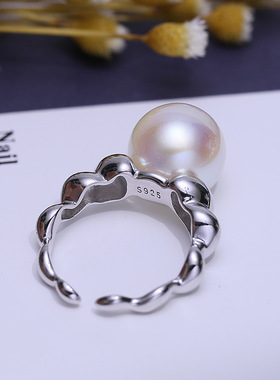 DIY配件S925纯银珍珠戒指空托
