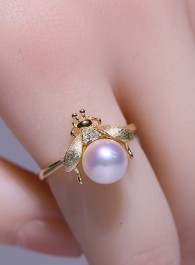 DIY配件S925纯银珍珠戒指空托