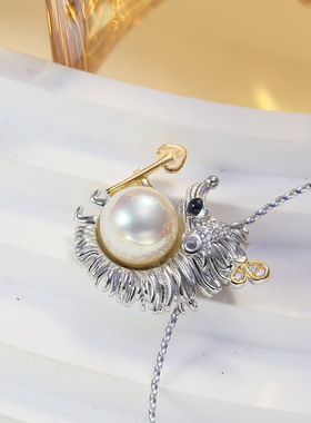 DIY配件S925纯银刺猬珍珠吊坠空