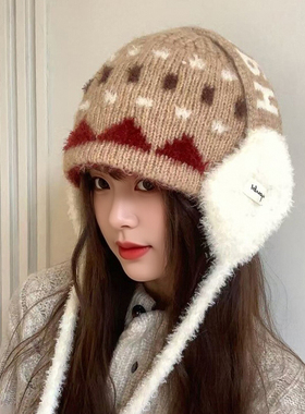 甜美毛绒护耳防寒雷锋帽女秋冬