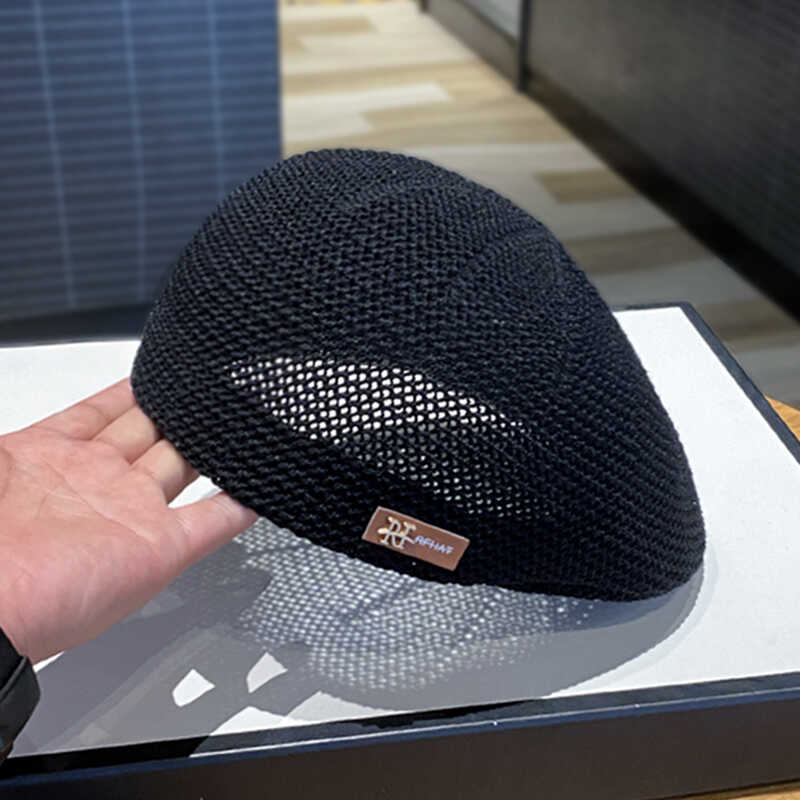 韩系潮酷小皮标镂空前进帽子男女同款时尚甜妹贝雷帽显脸小画家帽 - 图3