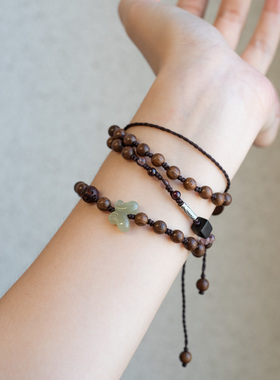 原创设计和田玉金丝檀长项链手链