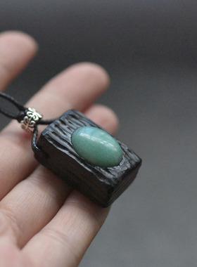 黑檀木项链吊坠个性木质文艺刻字