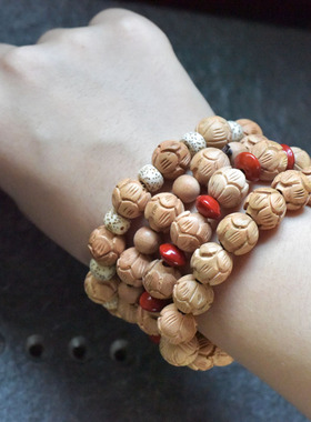 桃木雕刻莲花手串手链无漆原木