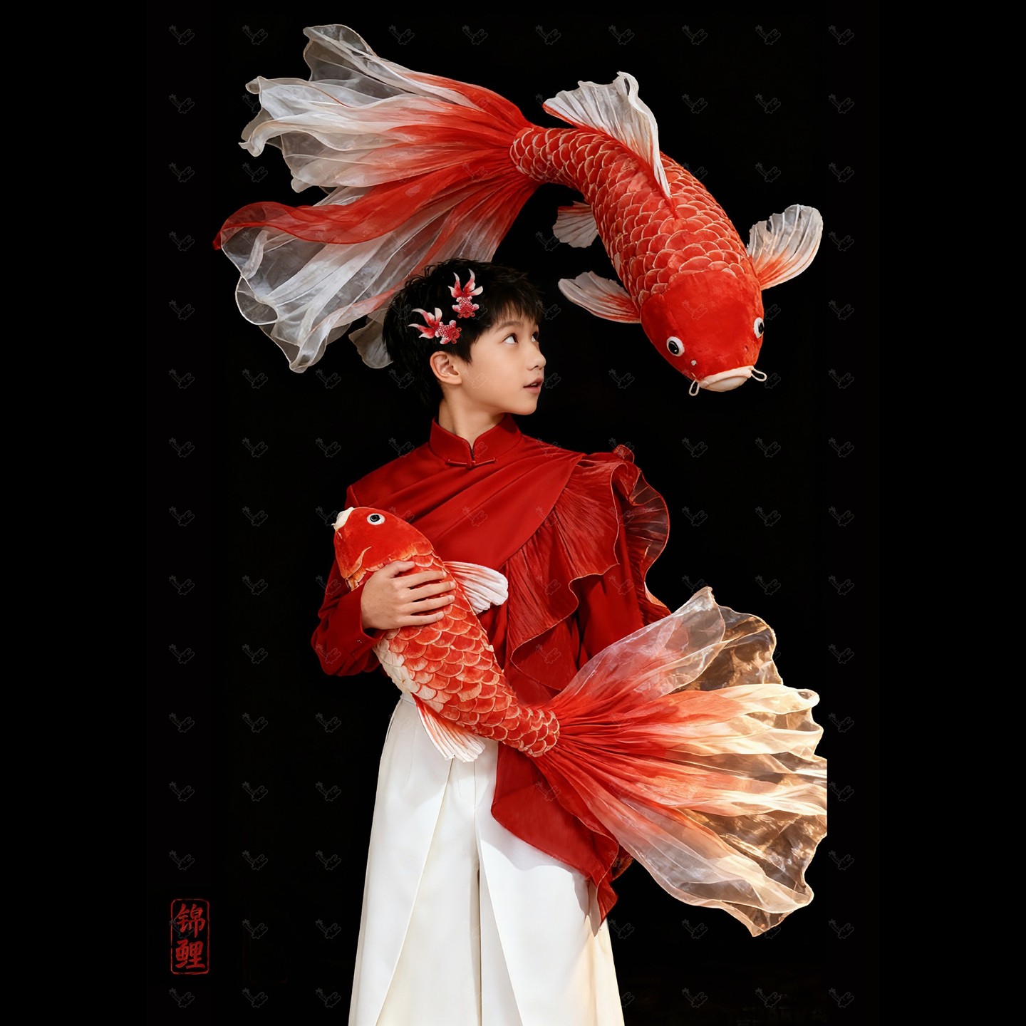 新中式儿童汉服红色喜庆舞台走秀模卡艺术照儿童摄影服装新年拍照,淘宝优惠券,粉丝福利购,淘宝优惠卷