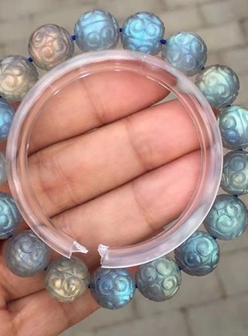 天然拉长石水晶饰品回纹珠手链