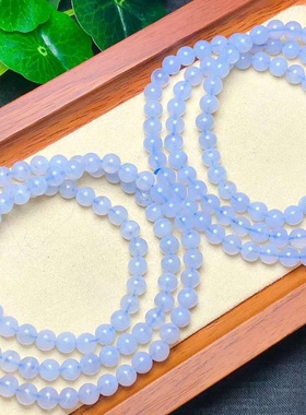 新品天然蓝纹玛瑙多圈手串蓝玛瑙多圈手链浅蓝色女士礼物饰品