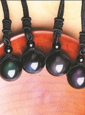 天然黑曜石彩虹眼吊坠情侣毛衣链