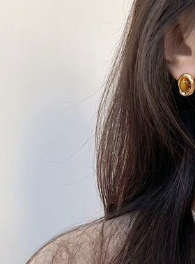 野狗骨头苗靖张婧仪同款轻奢复古美拉德琥珀咖色耳环女气质耳钉女