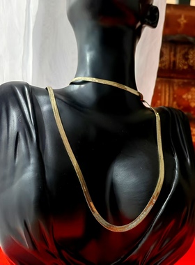 意大利高级手工艺柔软如水感925纯银镀金长项链蛇骨链中古着首饰